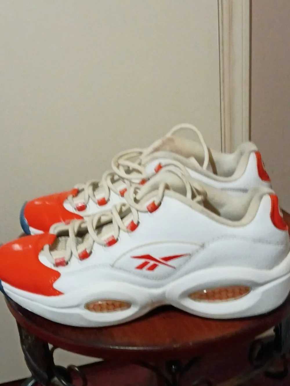 Reebok Question Low Patent Vivid Orange White Blue Men's Size 12 FX4999